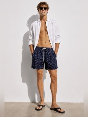 Goodfellow & Co Navy Anchor Print Swim Trunks Shorts Men’s Large